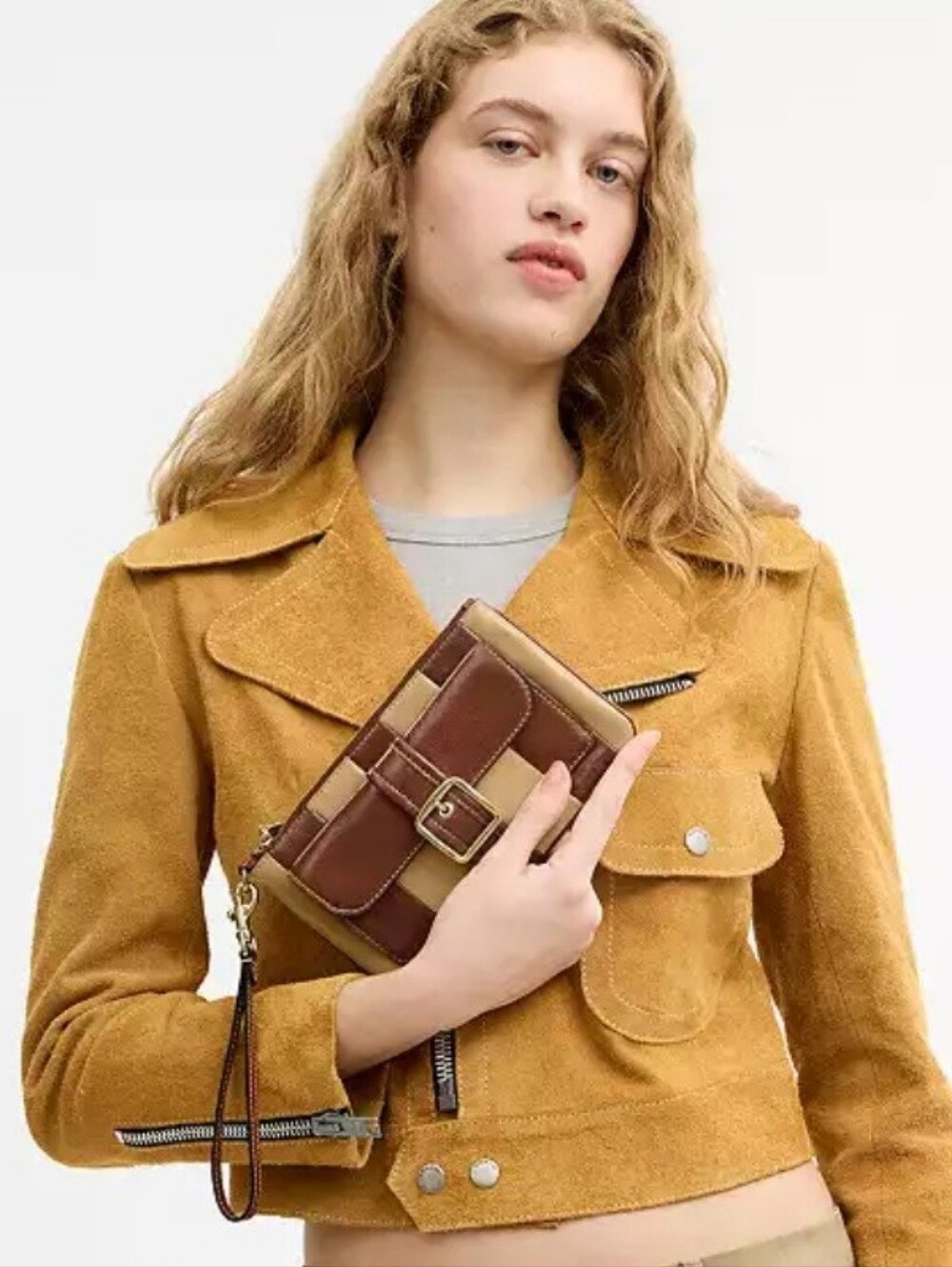 COACH Large Buckle Front Leather Wristlet In Redwood Multi, Gold Hardware, NEW! - Picture 2 of 9